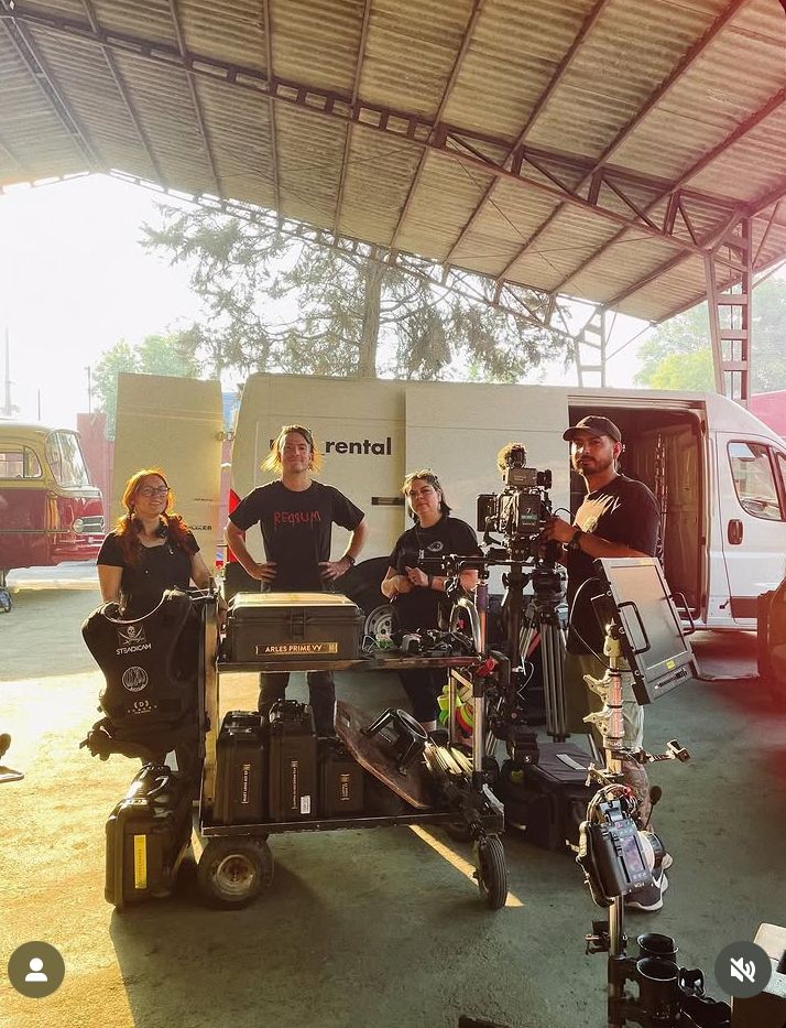 Crew with equipment on location