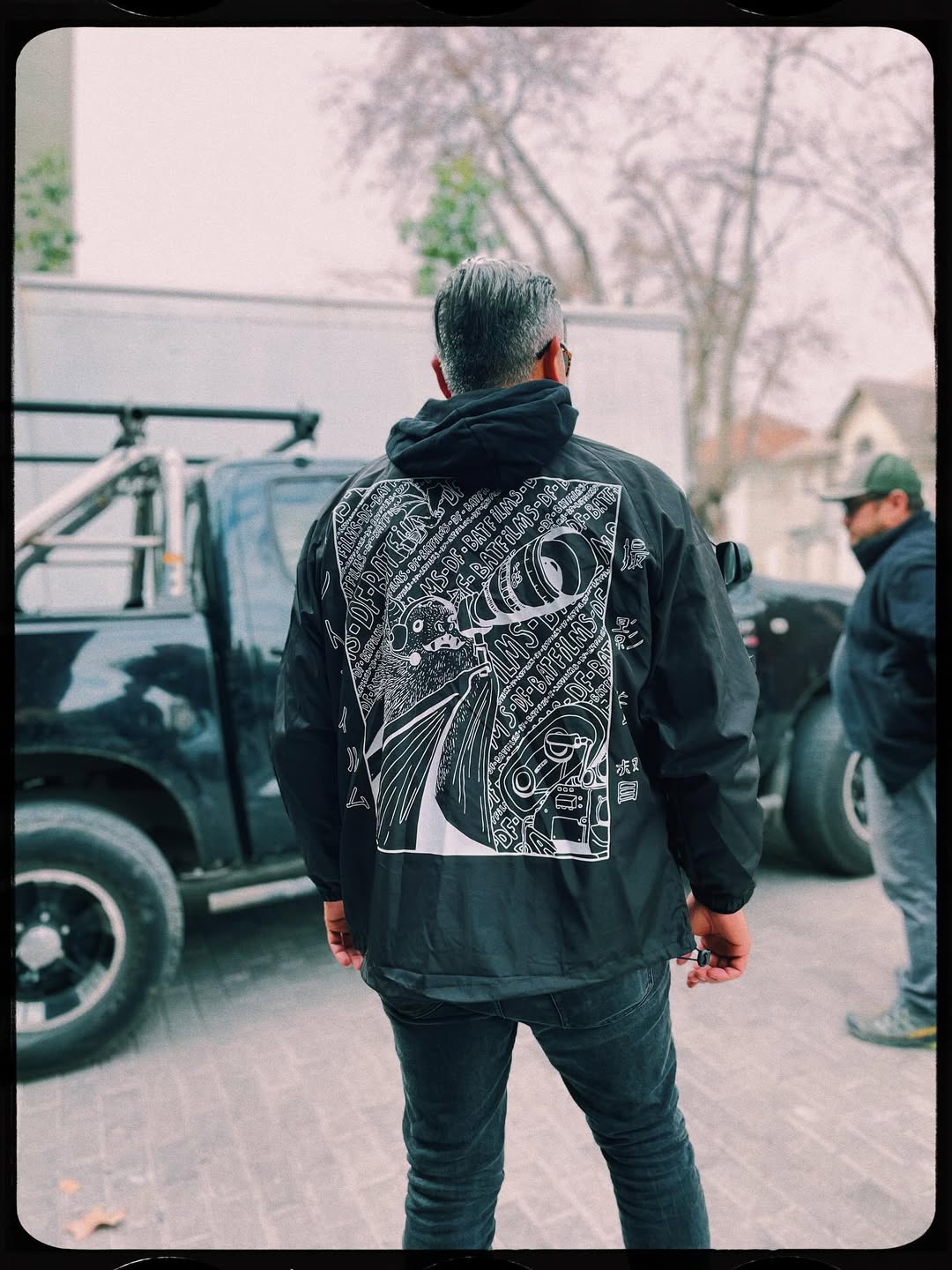 Batfilms merchandise - jacket with custom design on set